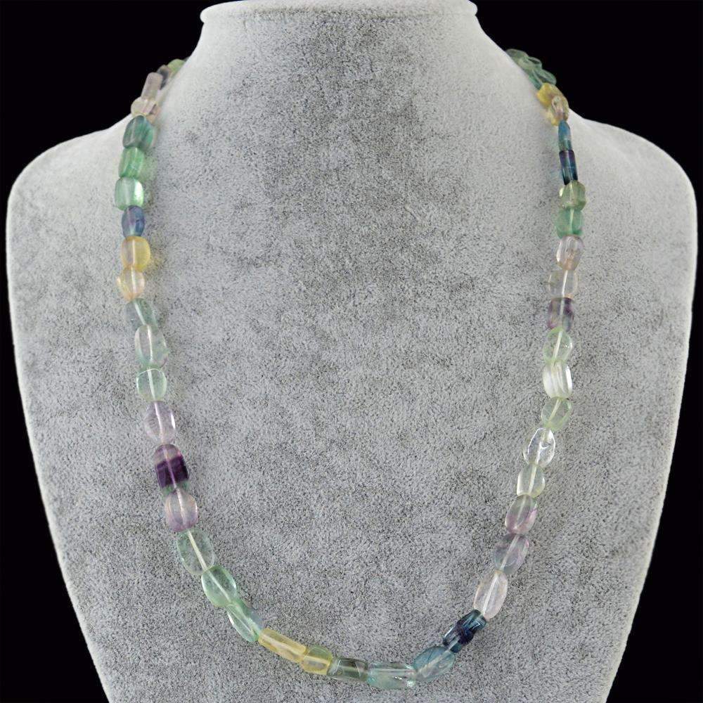 gemsmore:20 Inches Long Multicolor Fluorite Necklace Natural Untreated Beads