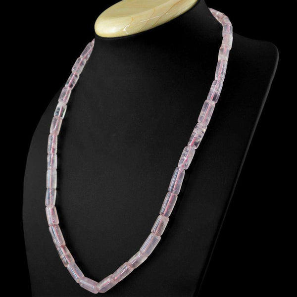 gemsmore:20 Inches Long Pink Rose Quartz Necklace - Natural Untreated Beads