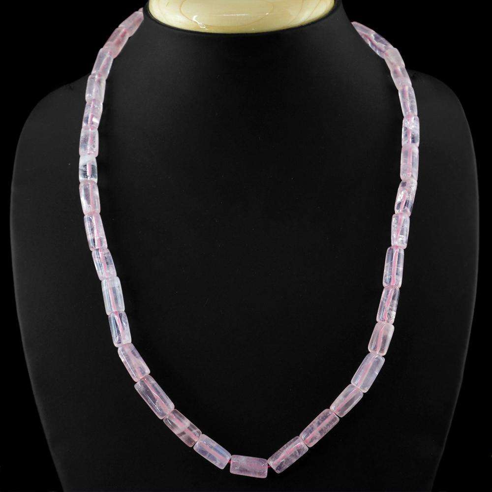 gemsmore:20 Inches Long Pink Rose Quartz Necklace - Natural Untreated Beads