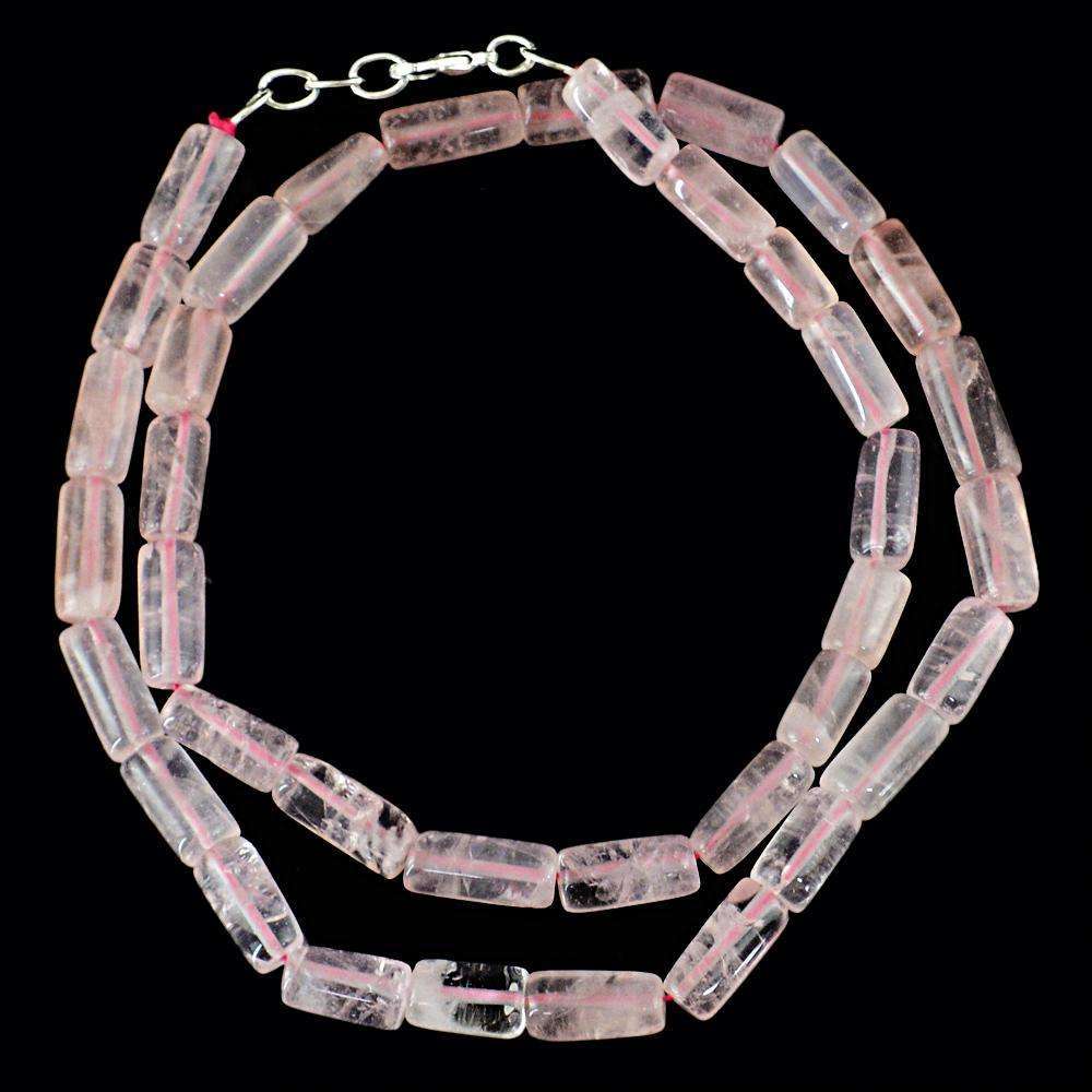 gemsmore:20 Inches Long Pink Rose Quartz Necklace - Natural Untreated Beads