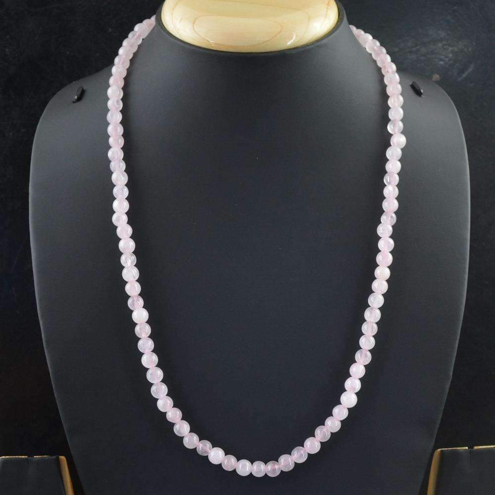 gemsmore:20 Inches Long Pink Rose Quartz Necklace Natural Round Shape Beads - On Sale