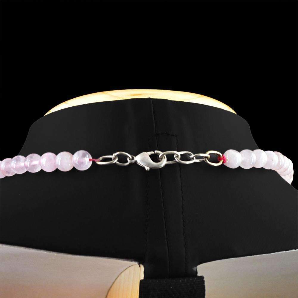 gemsmore:20 Inches Long Pink Rose Quartz Necklace Natural Round Shape Beads - On Sale