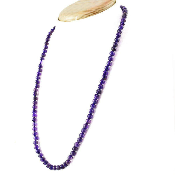 gemsmore:20 Inches Long Purple Amethyst Beads Necklace Natural Round Shape