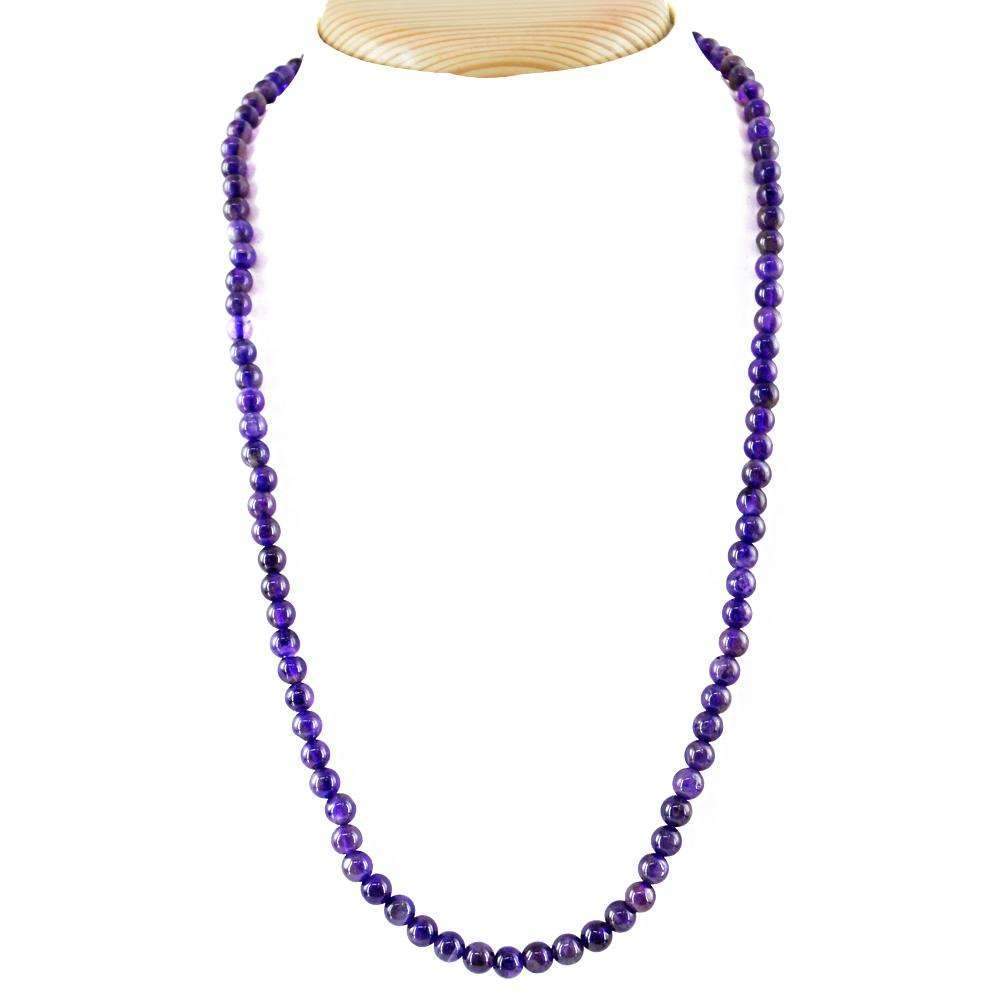 gemsmore:20 Inches Long Purple Amethyst Beads Necklace Natural Round Shape