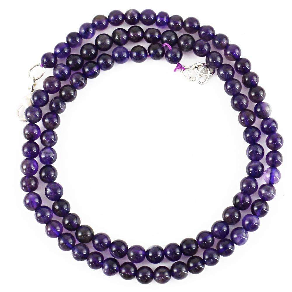 gemsmore:20 Inches Long Purple Amethyst Beads Necklace Natural Round Shape
