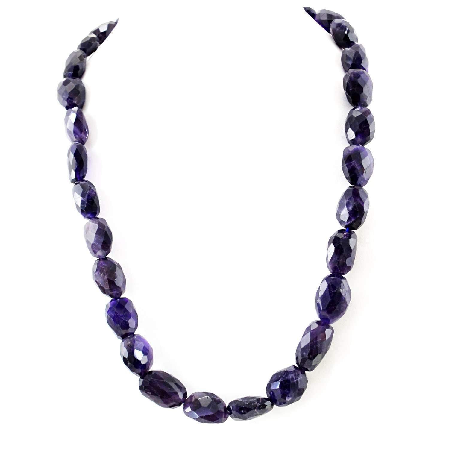 gemsmore:20 Inches Long Purple Amethyst Necklace Natural Faceted Beads