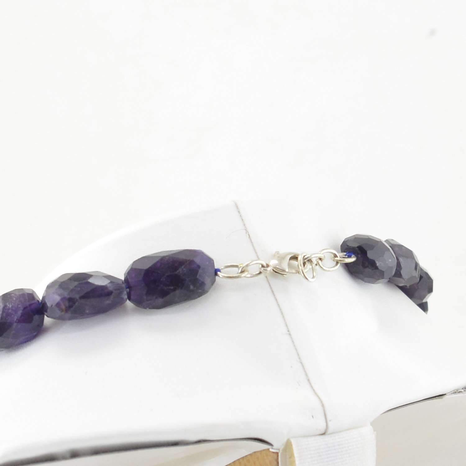 gemsmore:20 Inches Long Purple Amethyst Necklace Natural Faceted Beads