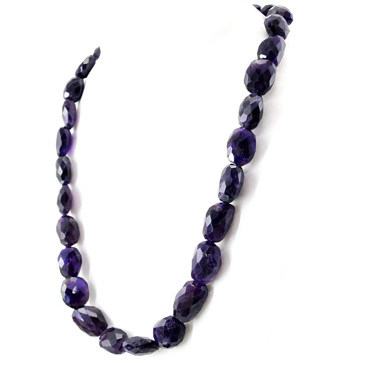 gemsmore:20 Inches Long Purple Amethyst Necklace Natural Faceted Beads