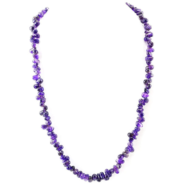 gemsmore:20 Inches Long Purple Amethyst Necklace Tear Drop Beads