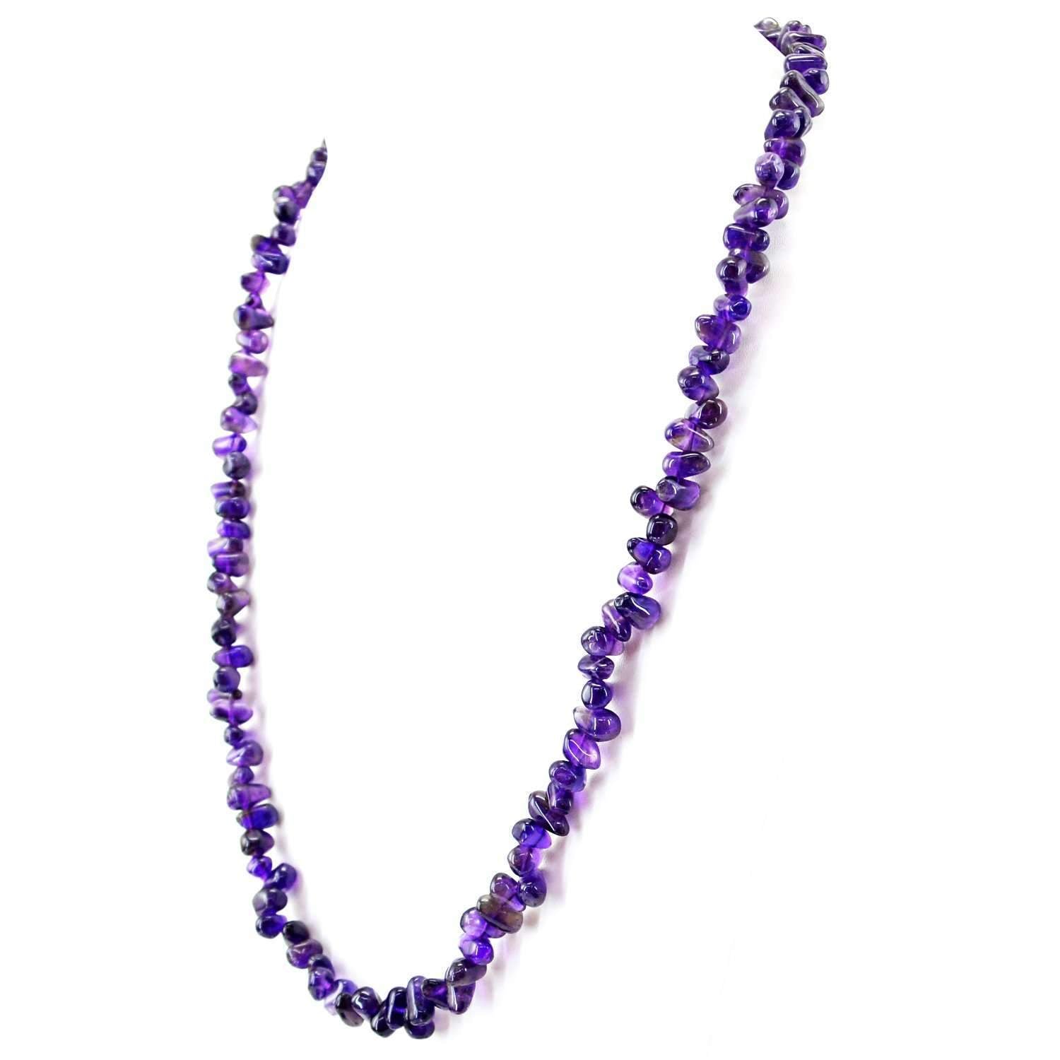 gemsmore:20 Inches Long Purple Amethyst Necklace Tear Drop Beads