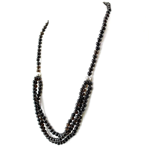 gemsmore:20 Inches Long Smoky Quartz Necklace Round Beads - Single Strand