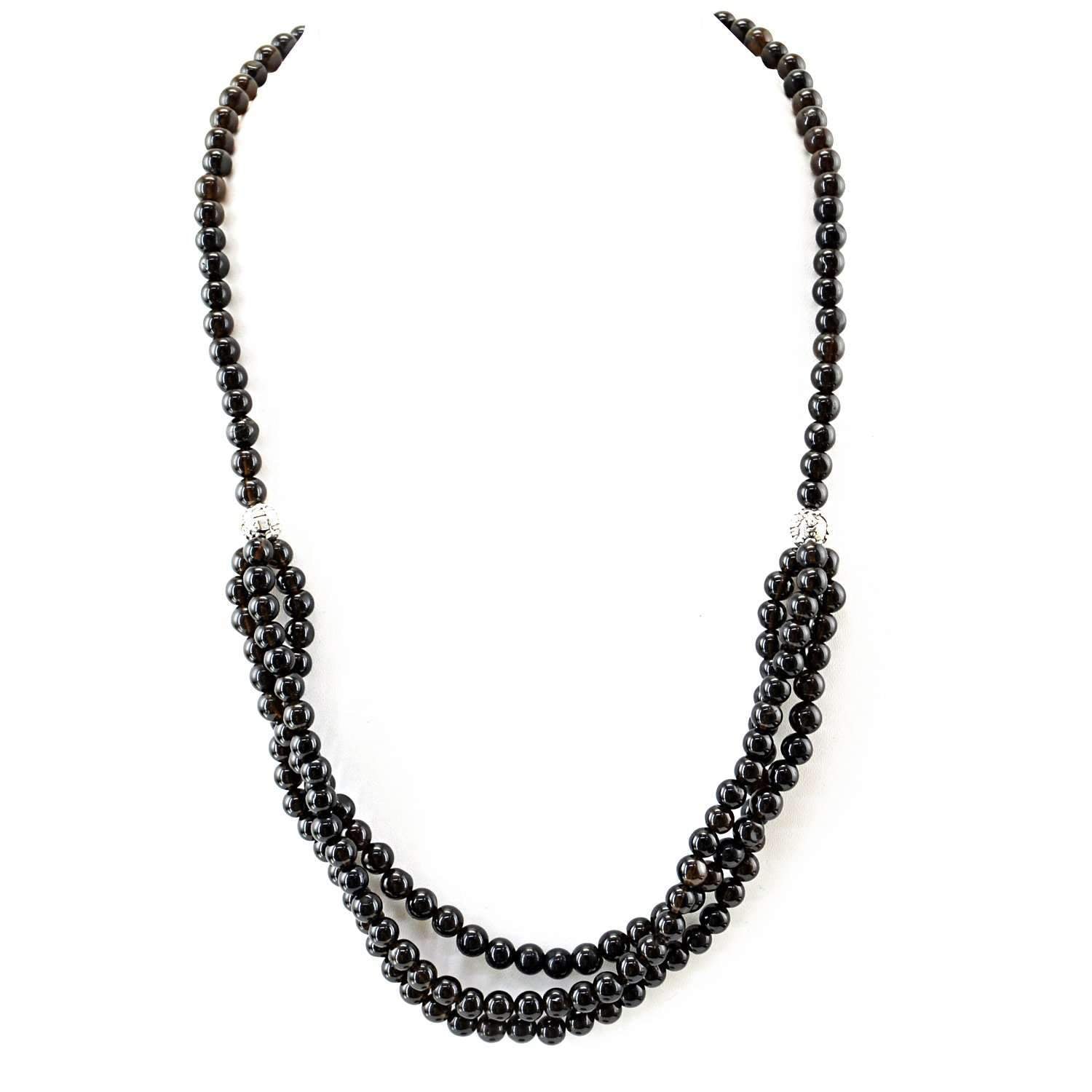 gemsmore:20 Inches Long Smoky Quartz Necklace Round Beads - Single Strand