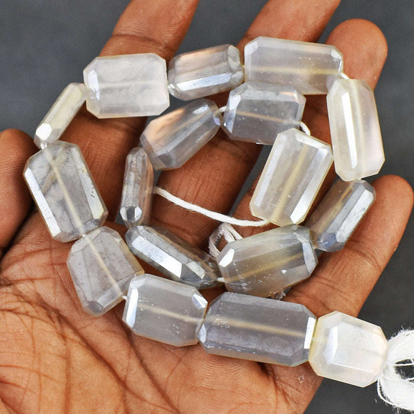 gemsmore:253 Carats 12 Inches Genuine Coated Grey Moonstone Beads Strand