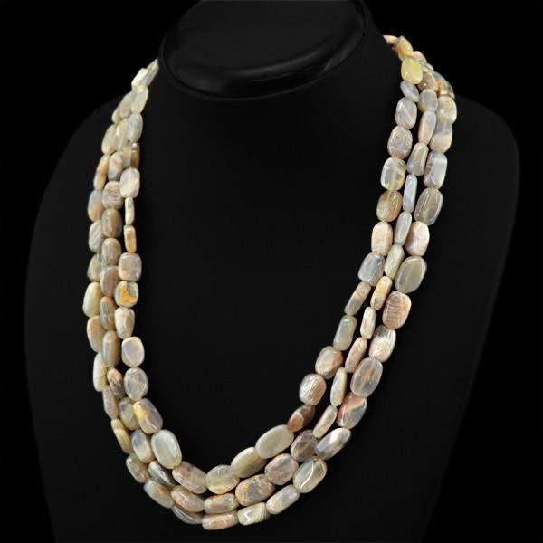 gemsmore:3 Line Agate Necklace Natural Oval Shape Untreated Beads