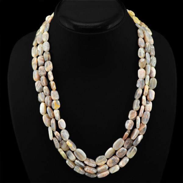 gemsmore:3 Line Agate Necklace Natural Oval Shape Untreated Beads