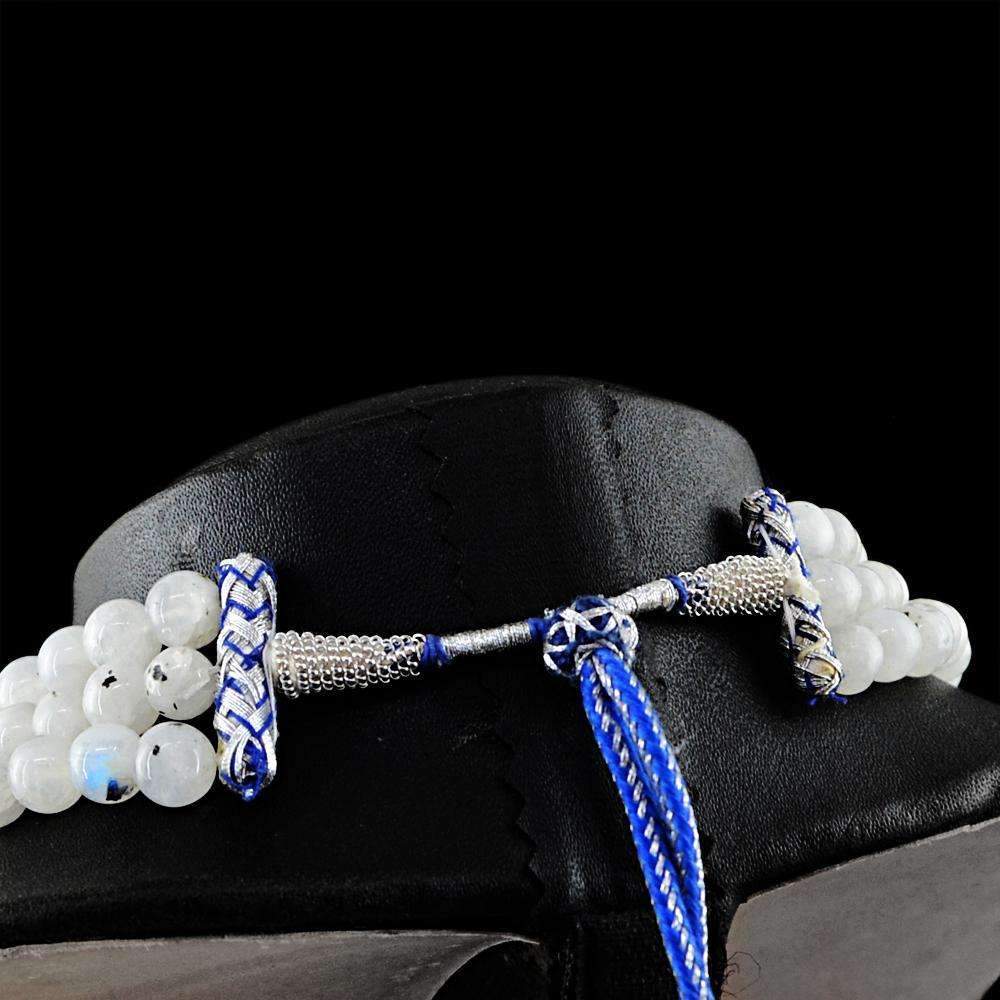 gemsmore:3 Line Blue Flash Moonstone Necklace Natural Round Shape Beads