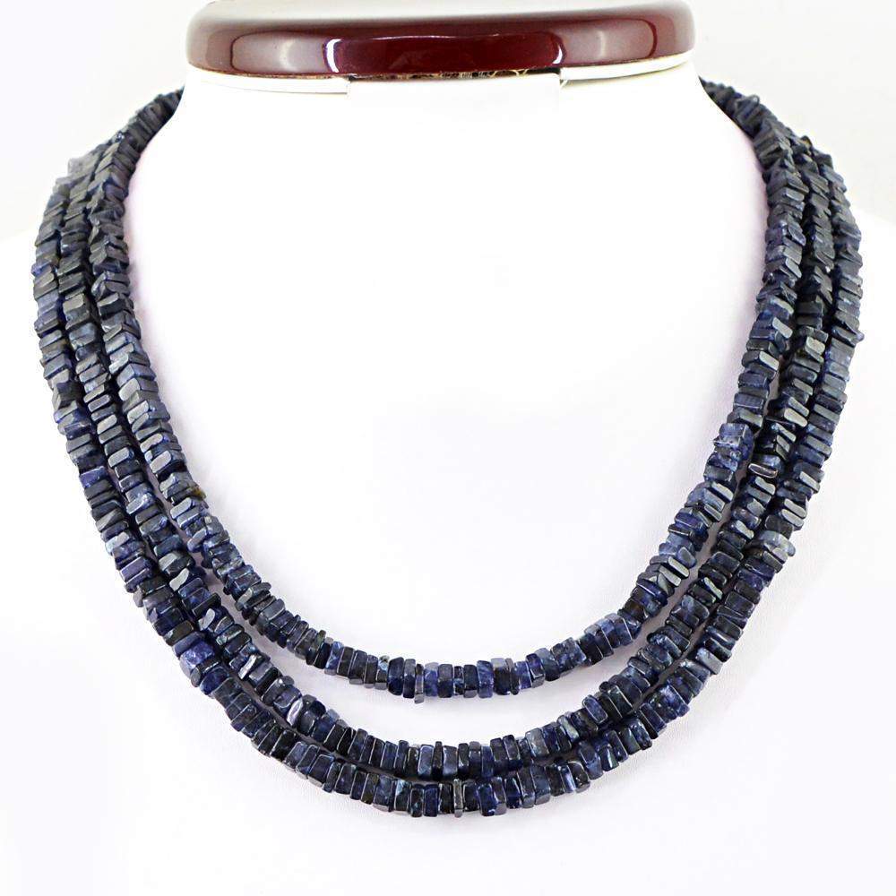 gemsmore:3 Line Blue Tanzanite Necklace Natural Genuine Beads