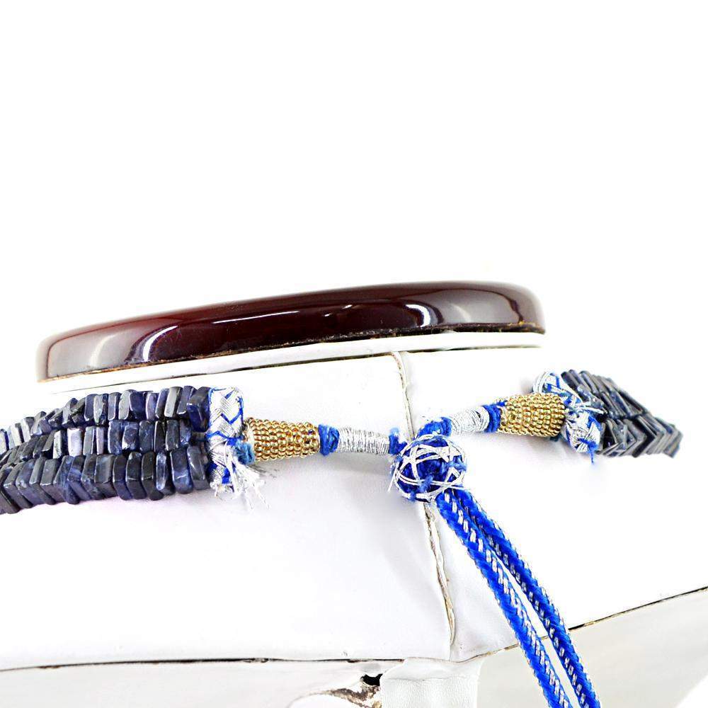 gemsmore:3 Line Blue Tanzanite Necklace Natural Genuine Beads