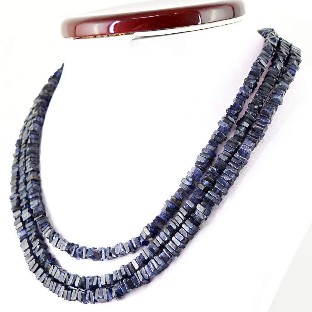 gemsmore:3 Line Blue Tanzanite Necklace Natural Genuine Beads