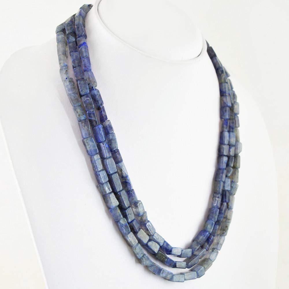 gemsmore:3 Line Blue Tanzanite Necklace Natural Untreated Beads