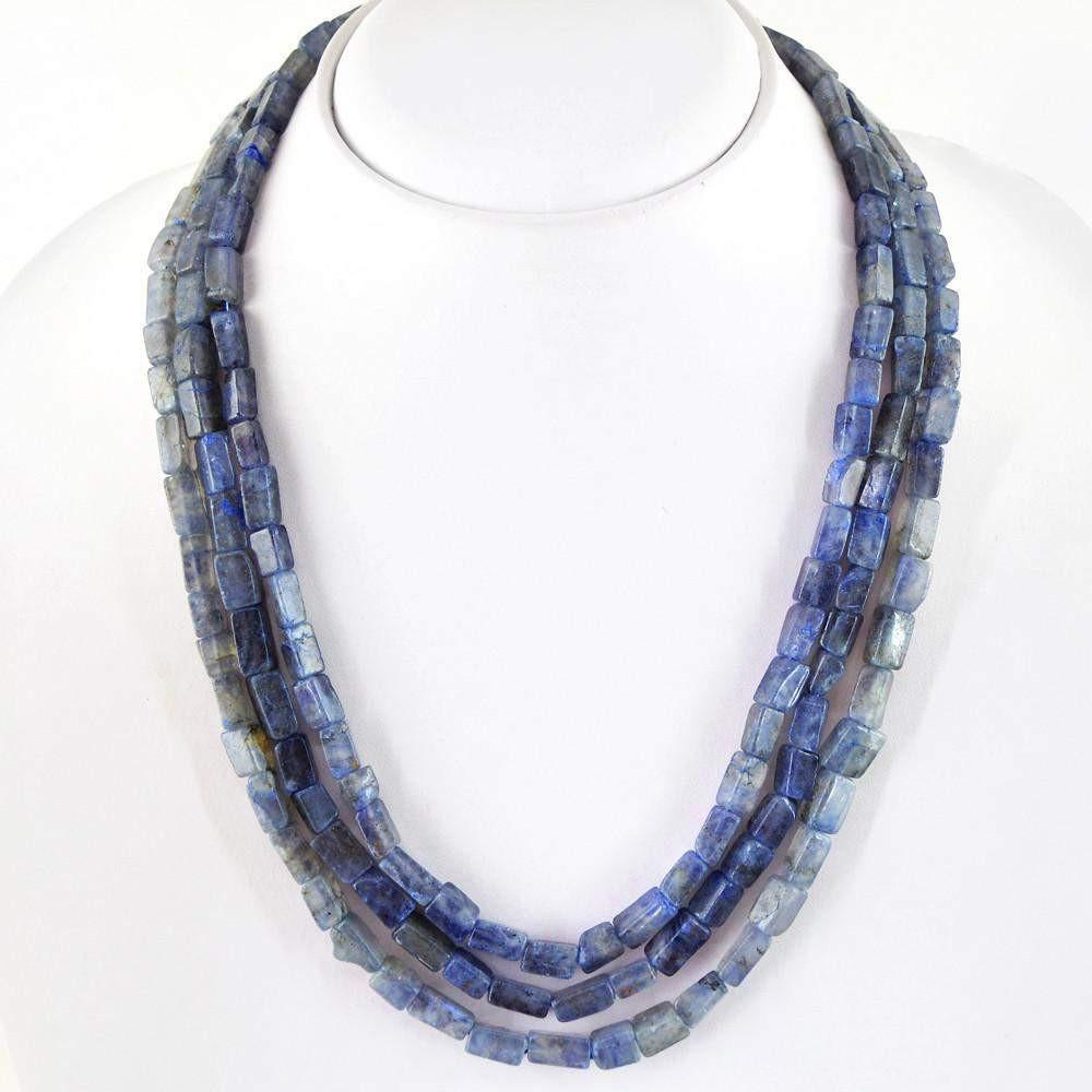 gemsmore:3 Line Blue Tanzanite Necklace Natural Untreated Beads