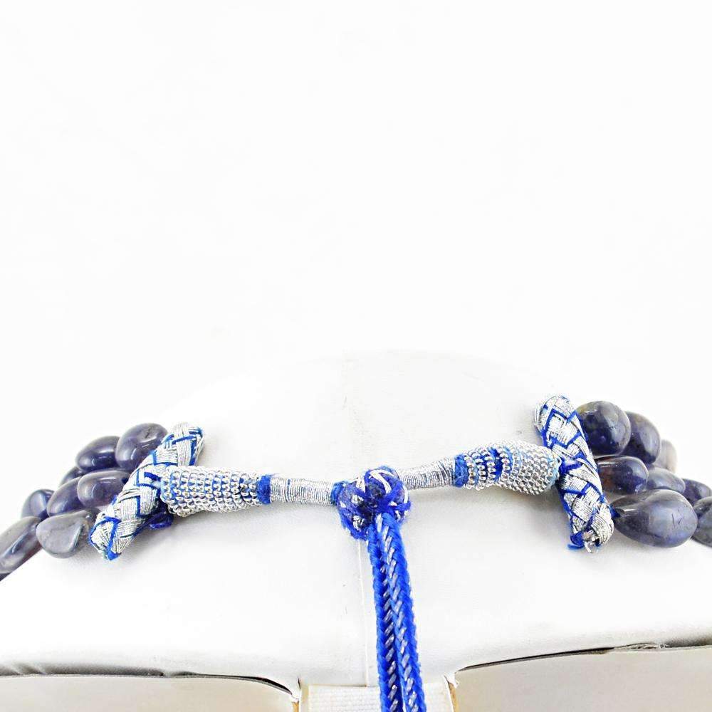 gemsmore:3 Line Blue Tanzanite Necklace Natural Untreated Beads