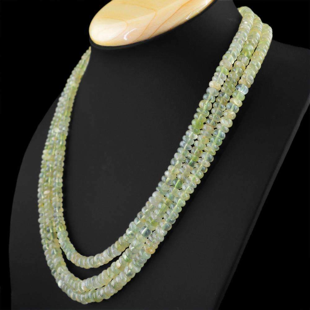 gemsmore:3 Line Green Fluorite Necklace Natural Untreated Round Shape Beads