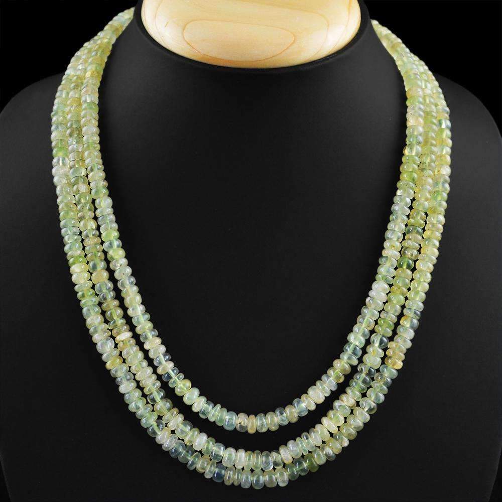 gemsmore:3 Line Green Fluorite Necklace Natural Untreated Round Shape Beads