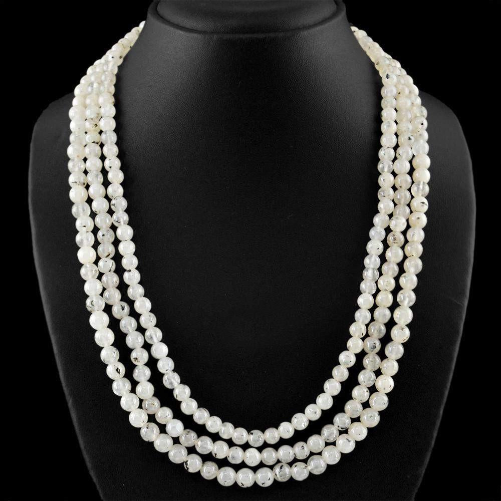 gemsmore:3 Line Natural Rutile Quartz Necklace Round Shape Hand Made Beads