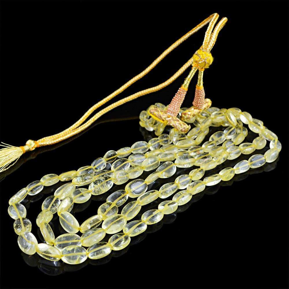 gemsmore:3 Line Natural Yellow Citrine Necklace Oval Shape Beads