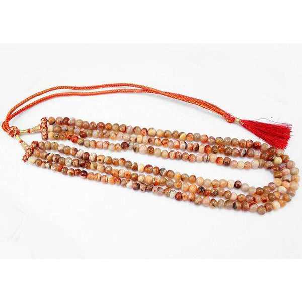 gemsmore:3 Line Orange Agate Necklace Natural Untreated Round Shape Beads