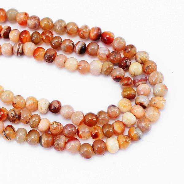 3 Line Orange Agate Necklace Natural Untreated Round Shape Beads