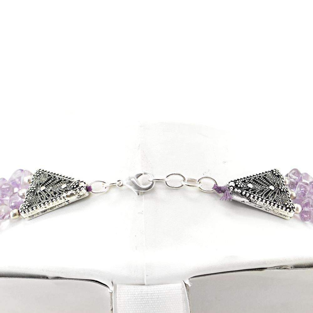 gemsmore:3 Line Purple Amethyst Necklace Natural Tear Drop Beads