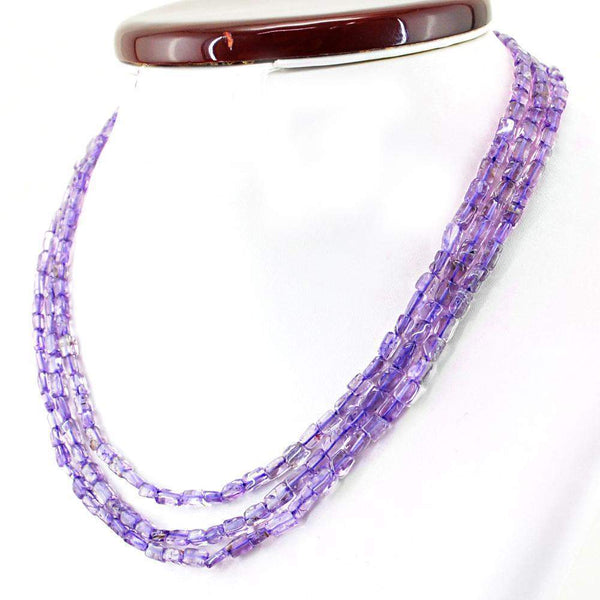 gemsmore:3 Line Purple Amethyst Necklace Natural Untreated Beads