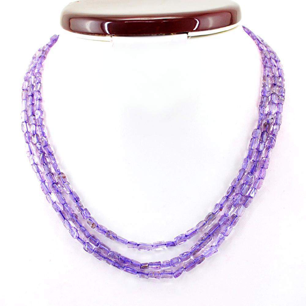 gemsmore:3 Line Purple Amethyst Necklace Natural Untreated Beads