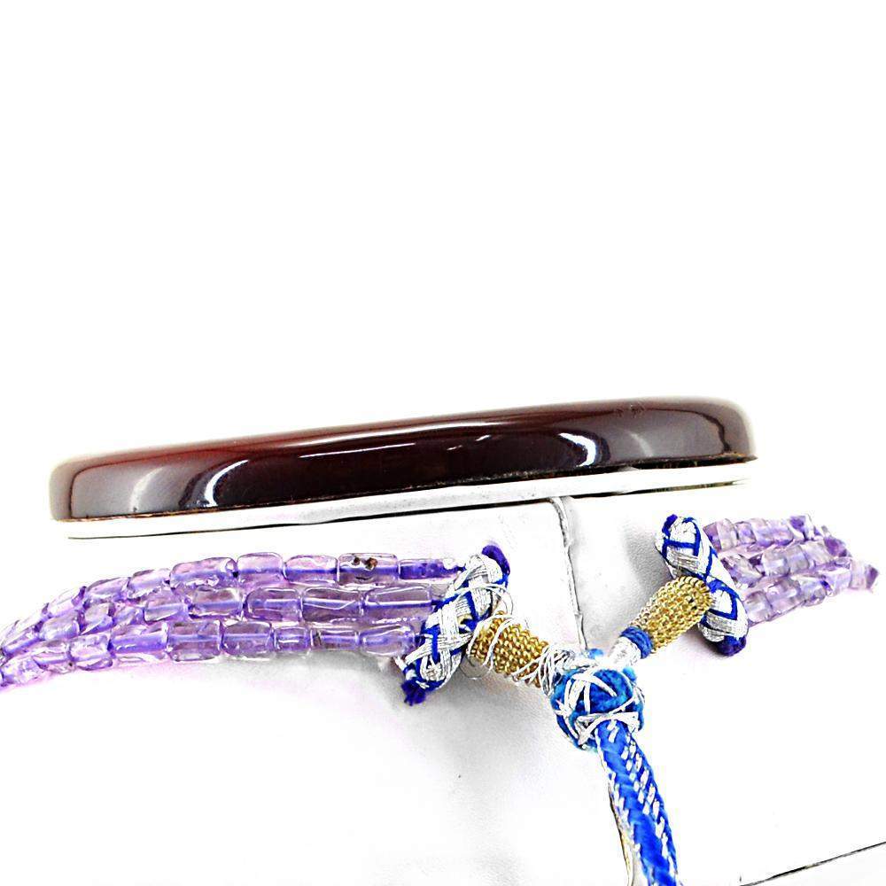 gemsmore:3 Line Purple Amethyst Necklace Natural Untreated Beads