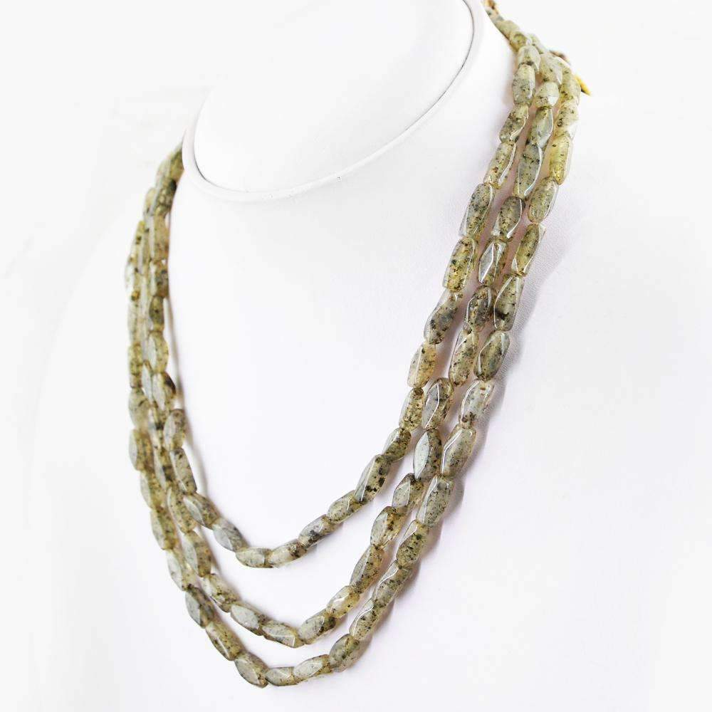 gemsmore:3 Line Rutile Quartz Necklace Natural Faceted Untreated Beads