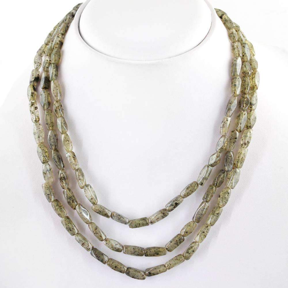 gemsmore:3 Line Rutile Quartz Necklace Natural Faceted Untreated Beads