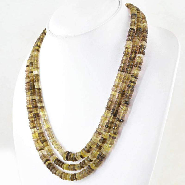 gemsmore:3 Line Rutile Quartz Necklace Natural Round Shape Faceted Beads