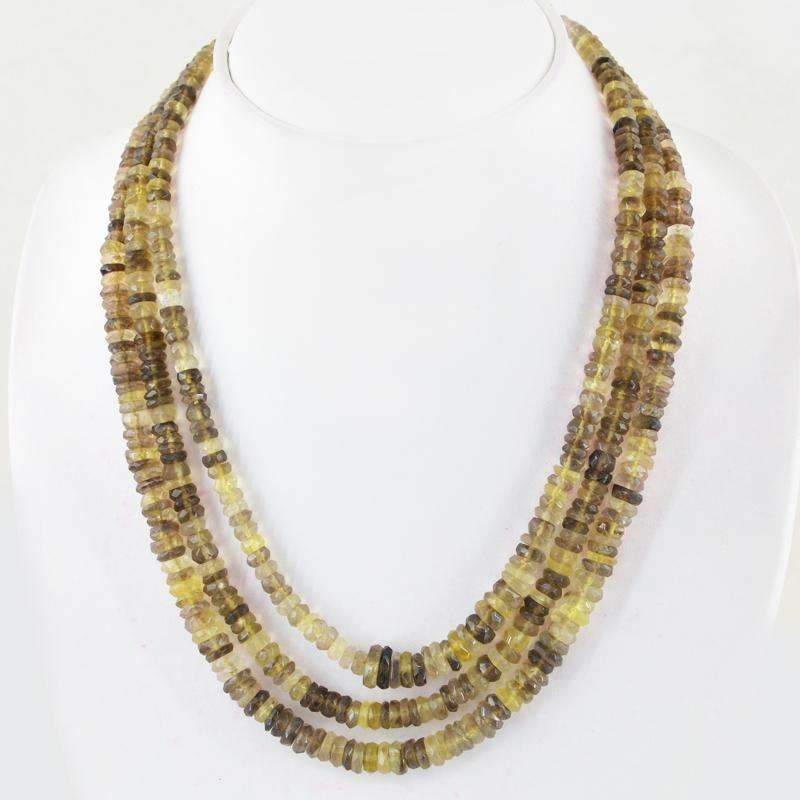 gemsmore:3 Line Rutile Quartz Necklace Natural Round Shape Faceted Beads