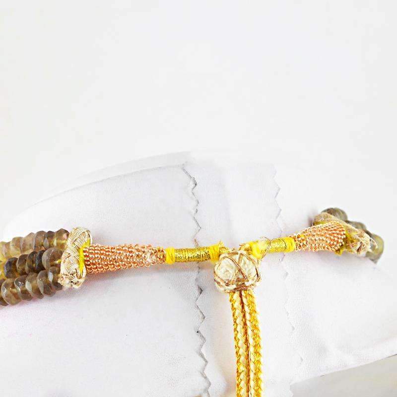 gemsmore:3 Line Rutile Quartz Necklace Natural Round Shape Faceted Beads