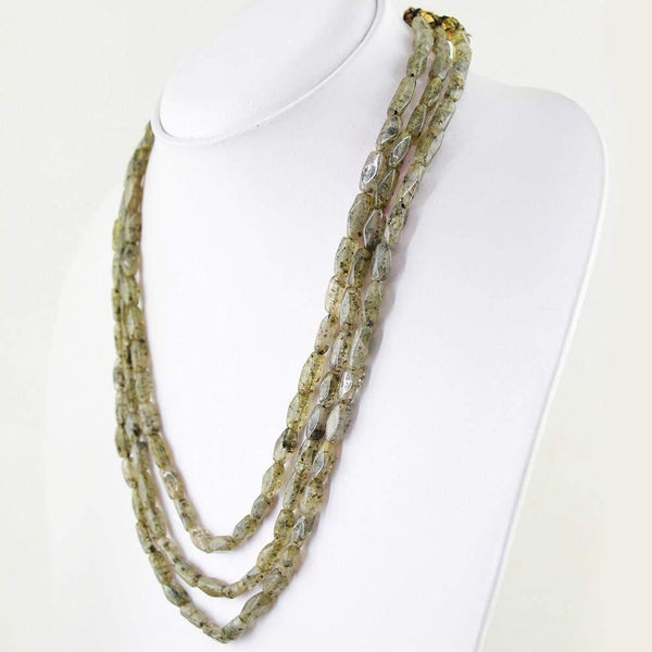 gemsmore:3 Line Rutile Quartz Necklace Natural Untreated Beads