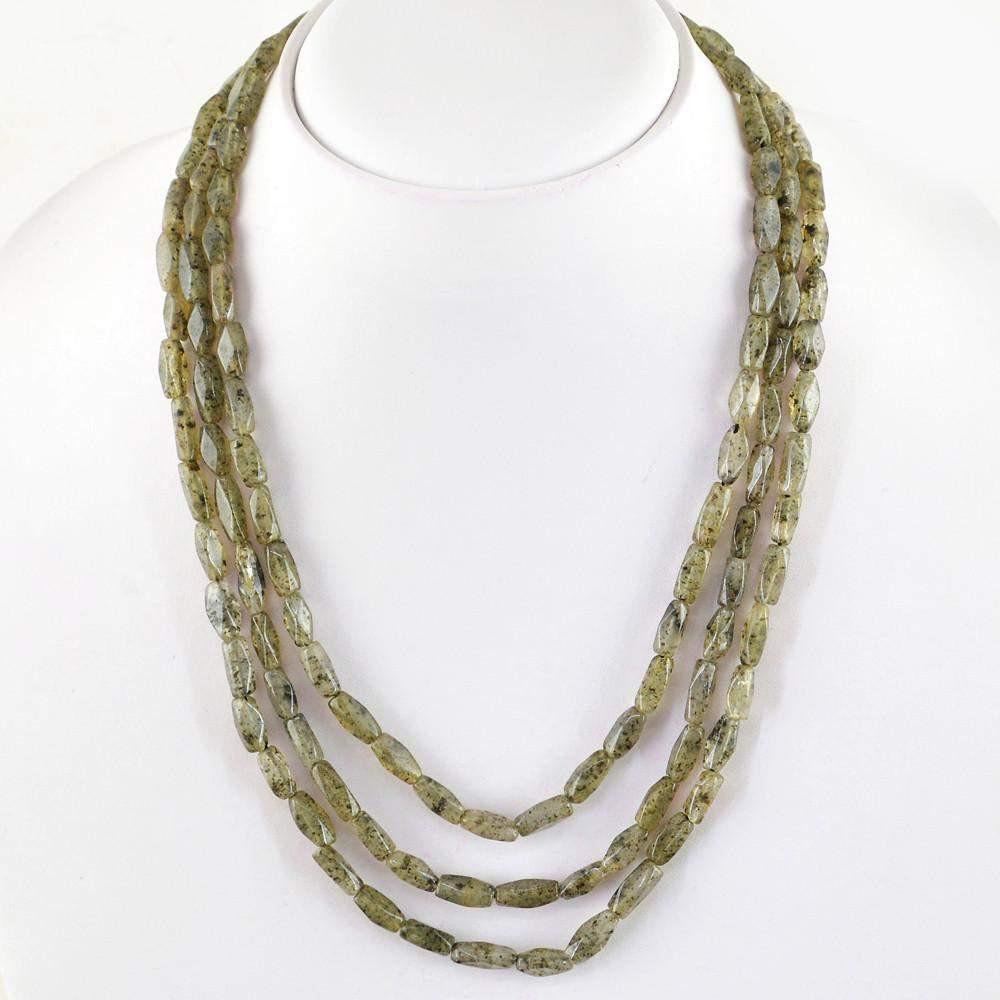 gemsmore:3 Line Rutile Quartz Necklace Natural Untreated Beads