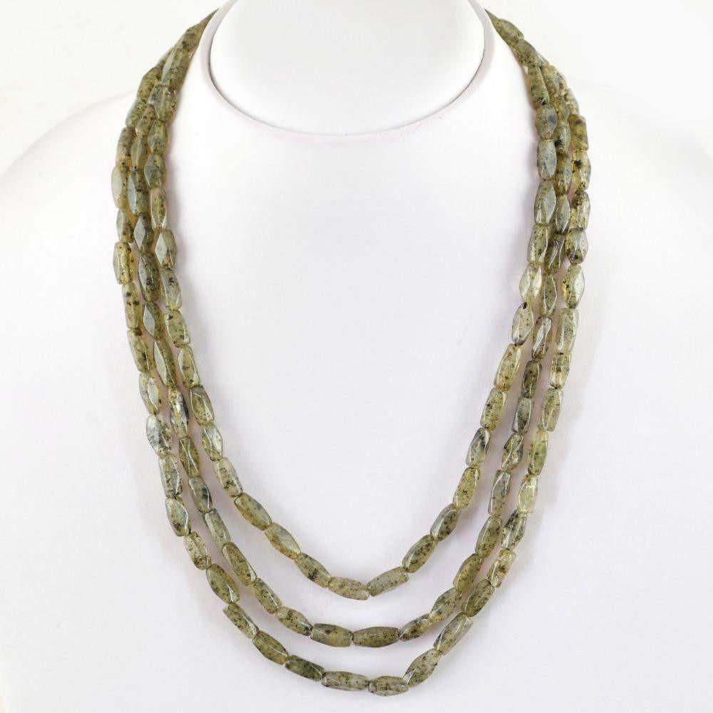 gemsmore:3 Line Rutile Quartz Necklace Natural Untreated Beads