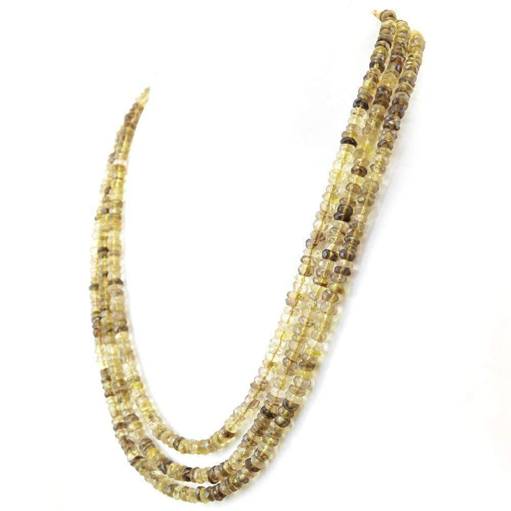 gemsmore:3 Line Rutile Quartz Necklace Natural Untreated Round Cut Beads