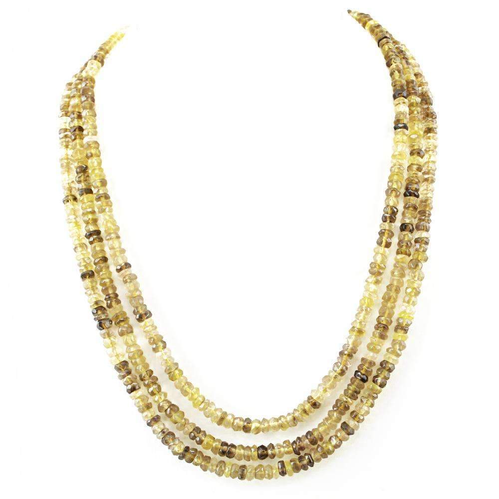 gemsmore:3 Line Rutile Quartz Necklace Natural Untreated Round Cut Beads