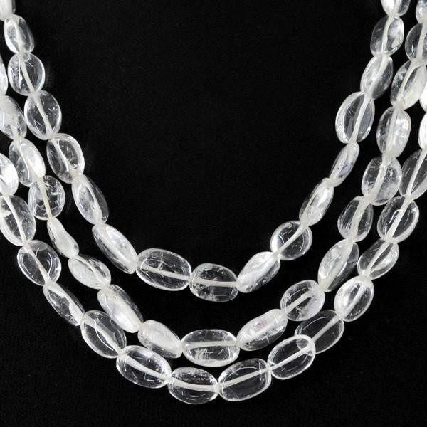 gemsmore:3 Line White Quartz Necklace Natural Oval Shape Untreated Beads