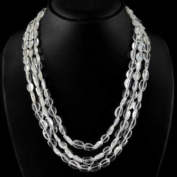 gemsmore:3 Line White Quartz Necklace Natural Oval Shape Untreated Beads
