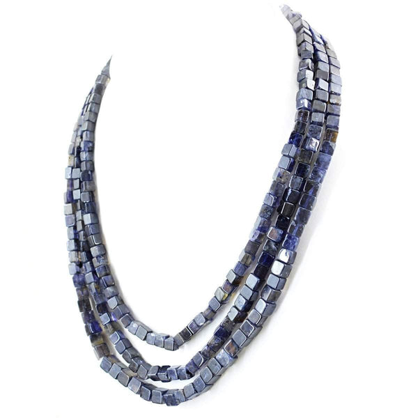 gemsmore:3 Lines Blue Tanzanite Necklace Natural Unheated Beads