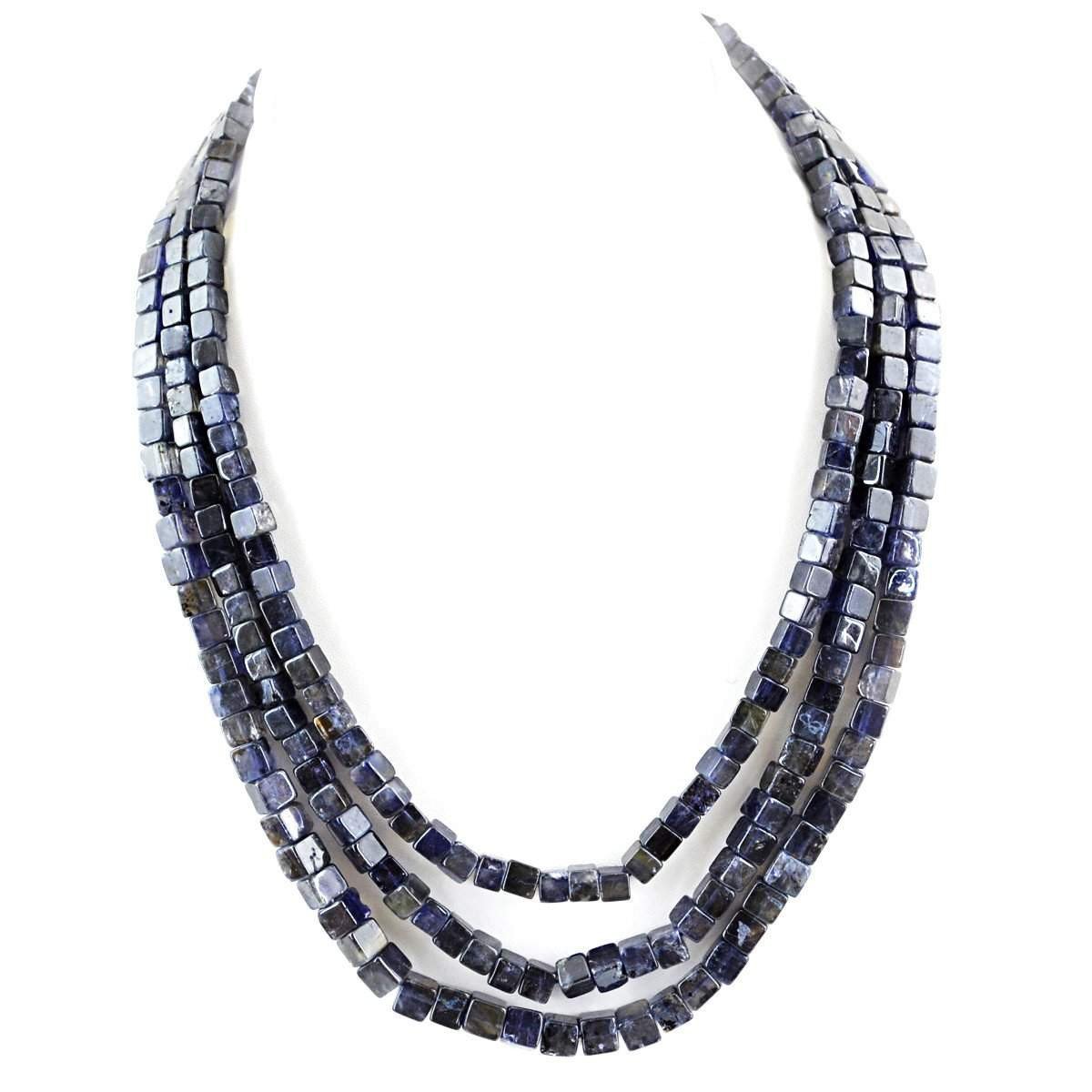gemsmore:3 Lines Blue Tanzanite Necklace Natural Unheated Beads